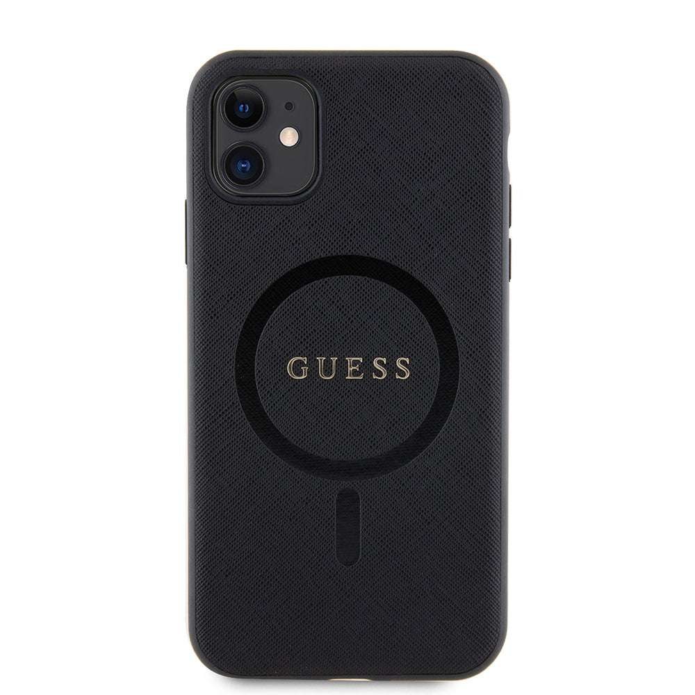 Apple iPhone 14 Kılıf Guess Orjinal Lisanslı M-safe Şarj Özellikli Yazı Logolu Saffiano Classic Kapak