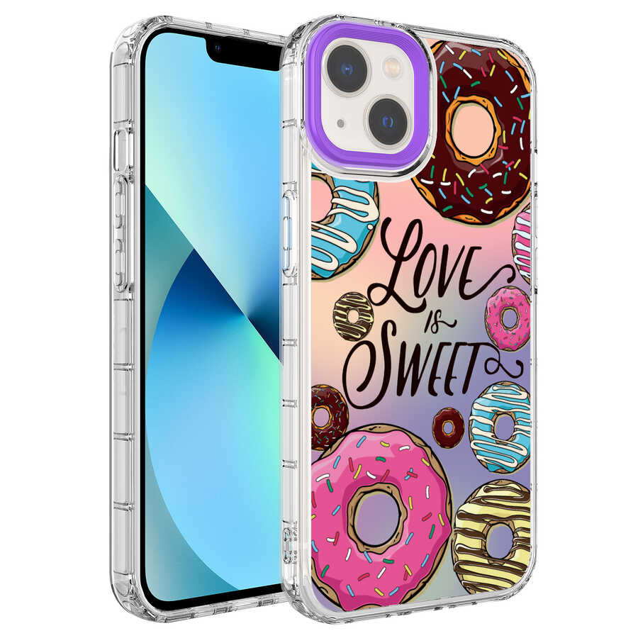 Apple iPhone 14 Kılıf Kamera Korumalı Renkli Desenli Sert Silikon Zore Korn Kapak