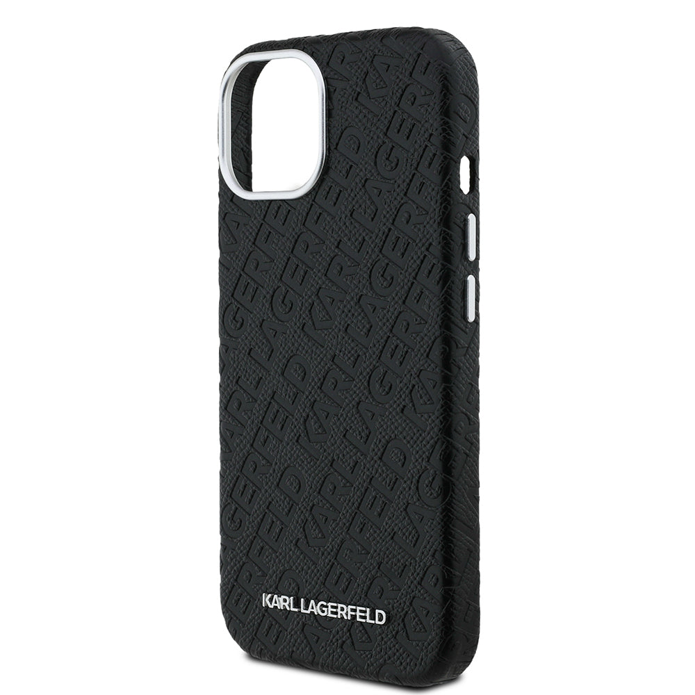 Apple iPhone 14 Kılıf Karl Lagerfeld Orjinal Lisanslı PU Deri Damgalı Metal Yazı Logolu Kapak