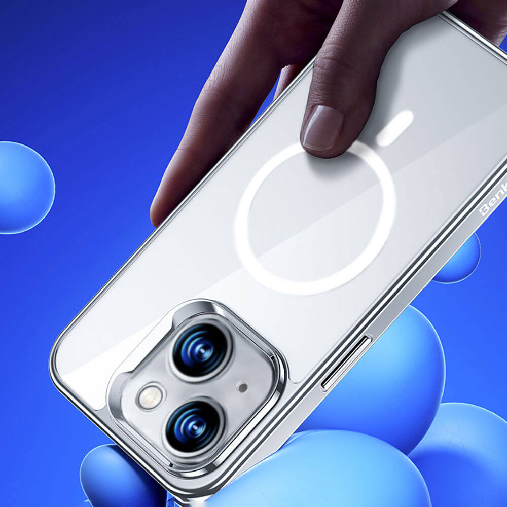 Apple iPhone 14 Kılıf M-safe Şarj Özellikli Cam Yüzey Benks Electroplated Kapak