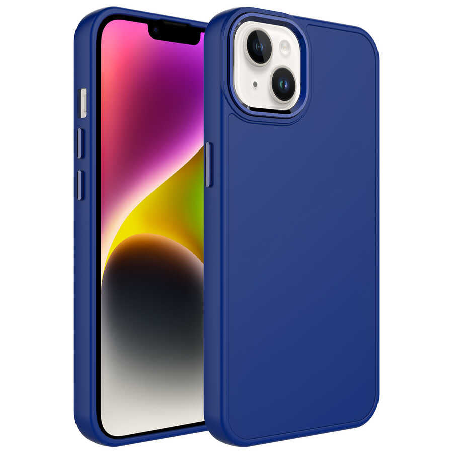 Apple iPhone 14 Kılıf Metal Çerçeve ve Buton Tasarımlı Silikon Zore Luna Kapak