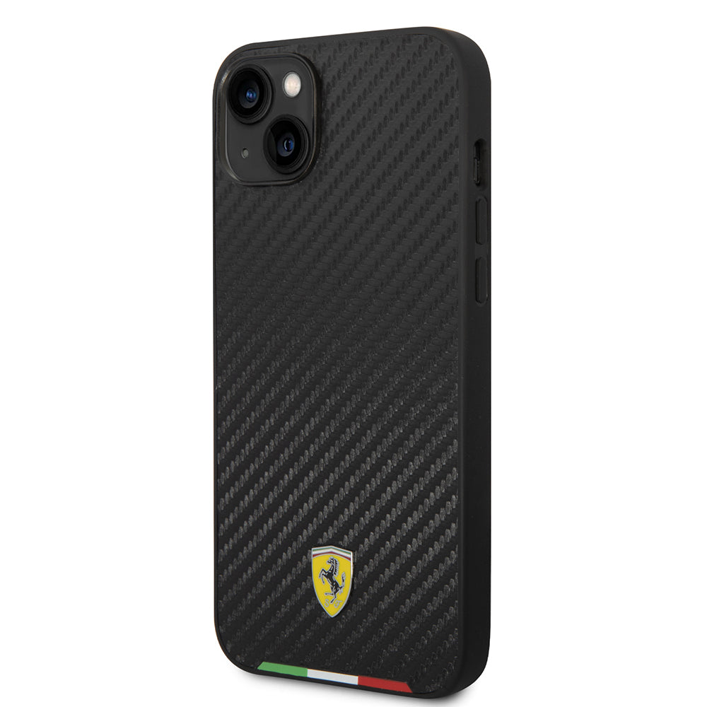 Apple iPhone 14 Plus Kılıf Ferrari Orjinal Lisanslı M-safe Şarj Özellikli Karbon İtalyan Bayrak Dizayn Kapak