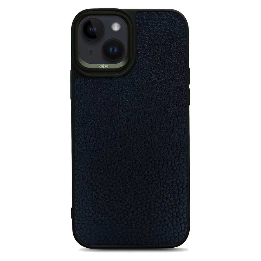 Apple iPhone 14 Plus Kılıf Soft Deri Metal Kamera Çerçeveli Kajsa Litchi Kapak