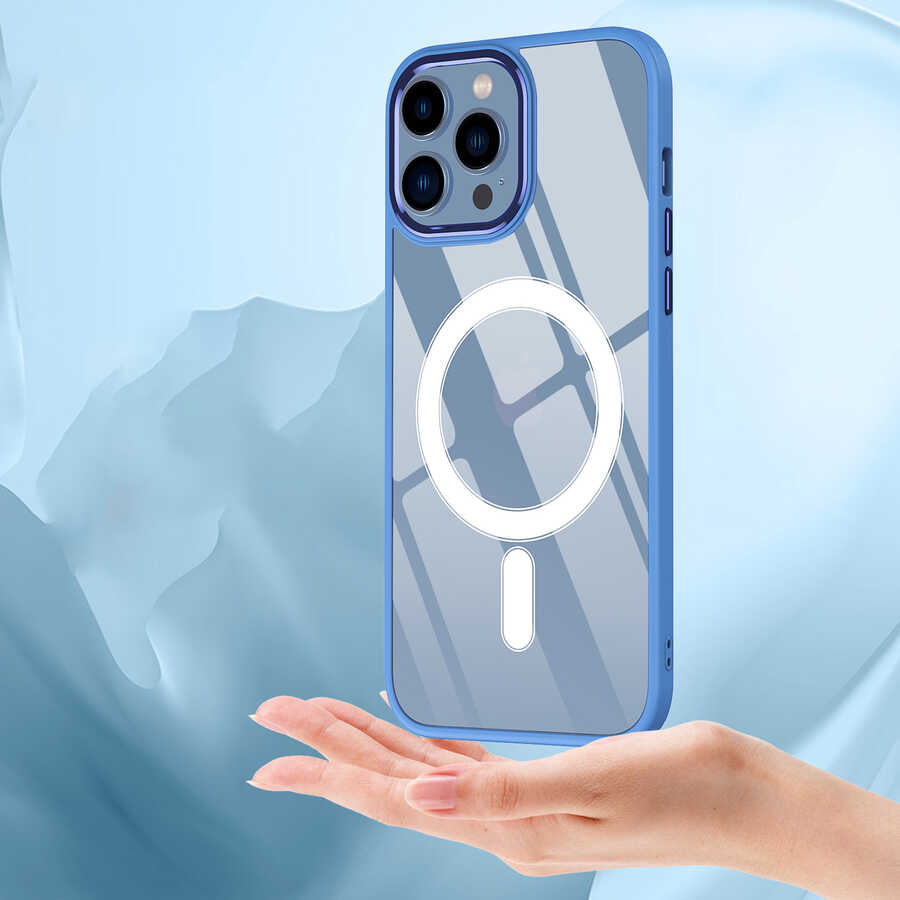 Apple iPhone 14 Plus Kılıf Wireless Şarj Özellikli Zore Krom M-safe Silikon Kapak