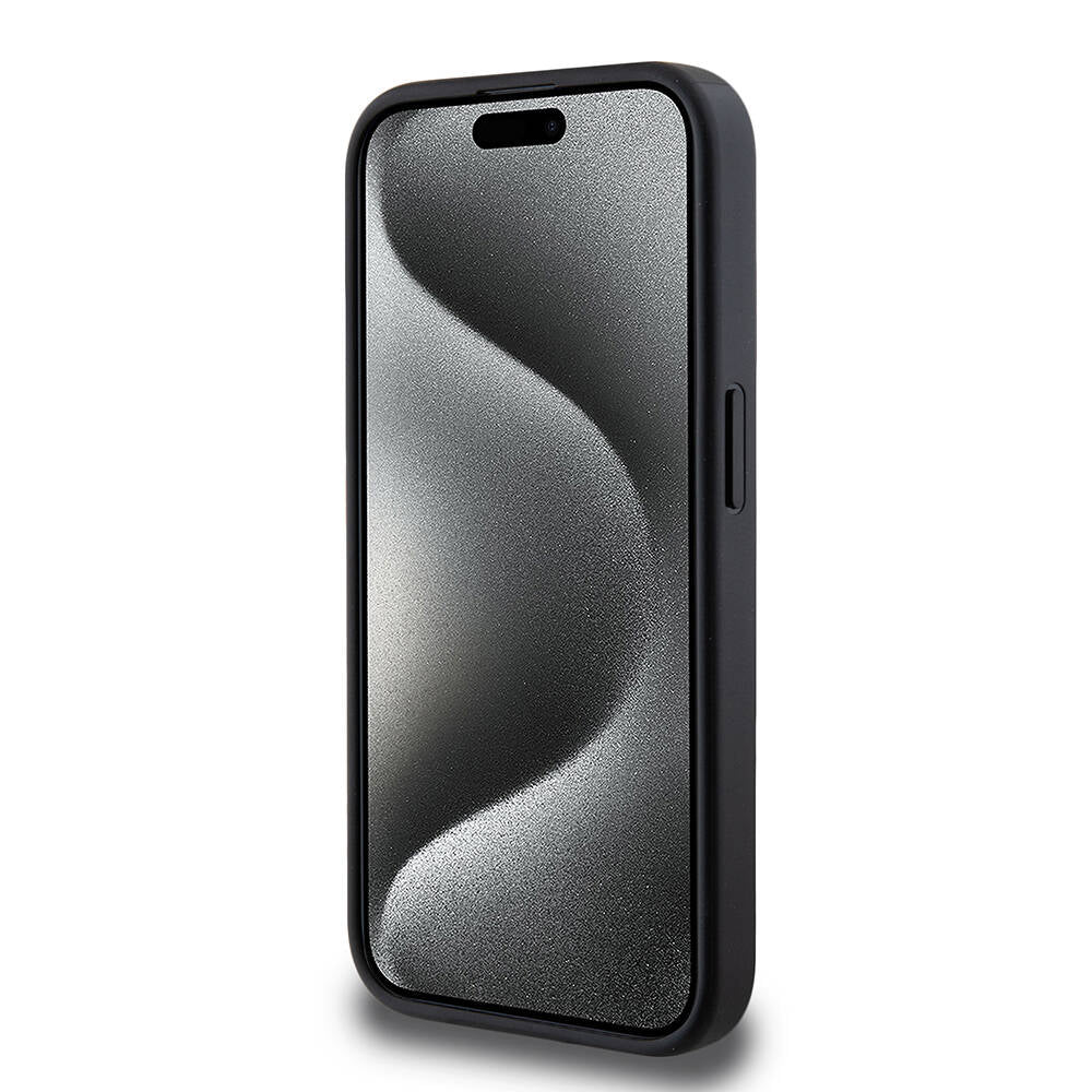 Apple iPhone 14 Pro Kılıf Guess M-safe Şarj Özellikli PU Deri Desenli Metal Plaka Logolu Kapak