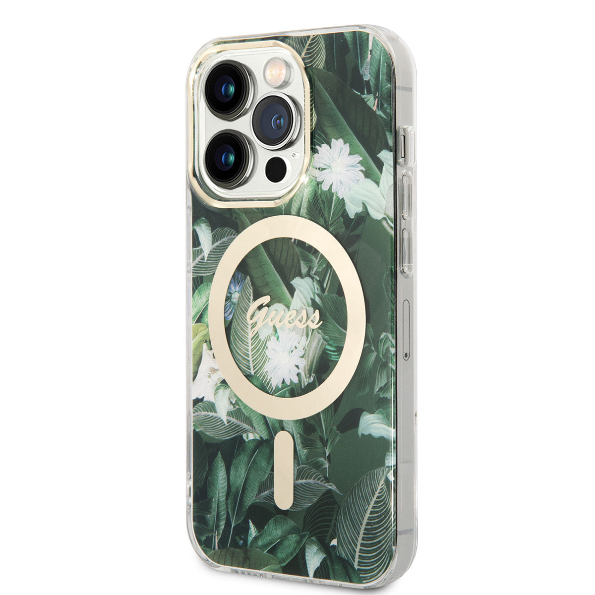 Apple iPhone 14 Pro Kılıf GUESS M-safe Şarj Özellikli Yaprak Desenli M-safe Şarj Kablolu Kapak