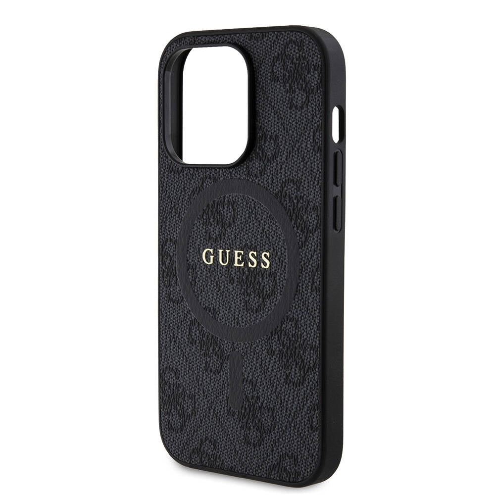 Apple iPhone 14 Pro Kılıf Guess Orjinal Lisanslı M-safe Şarj Özellikli PU Halkalı 4G Desenli Yazı Logolu Kapak