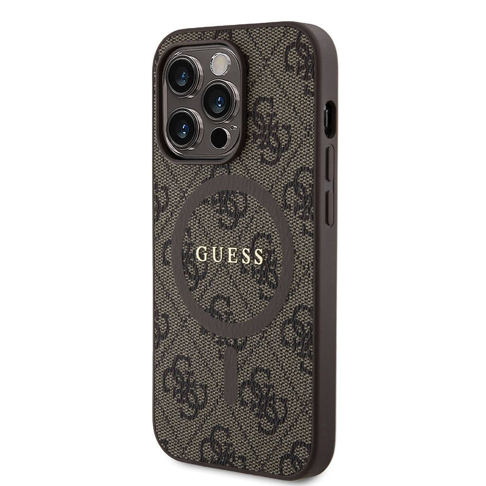 Apple iPhone 14 Pro Kılıf Guess Orjinal Lisanslı M-safe Şarj Özellikli PU Halkalı 4G Desenli Yazı Logolu Kapak
