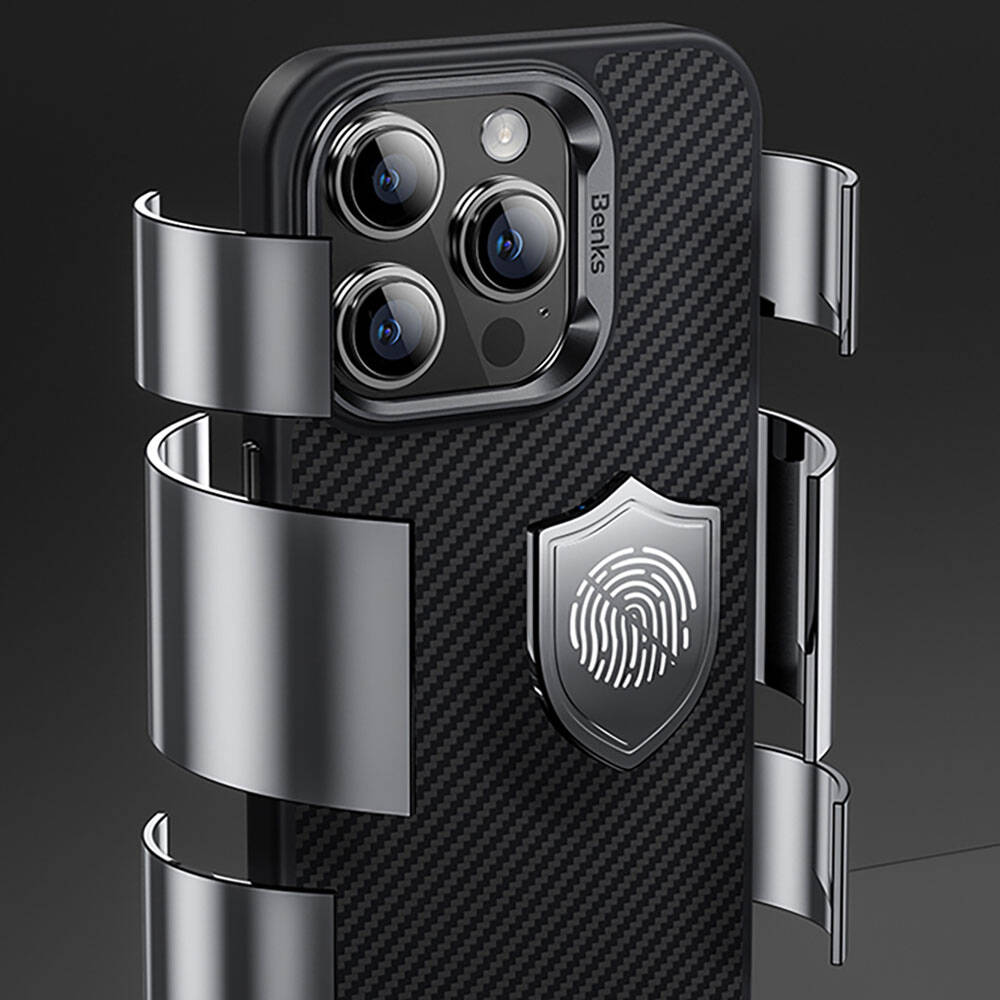 Apple iPhone 14 Pro Kılıf Karbon Fiber M-safe Şarj Özellikli Benks Hybrid ArmorPro 600D Kevlar Kapak
