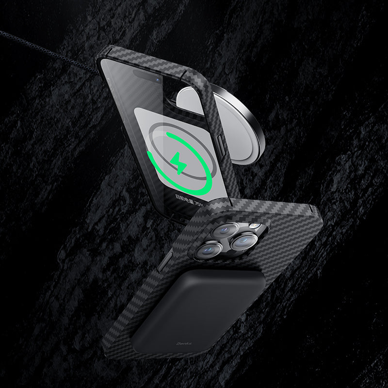Apple iPhone 14 Pro Kılıf M-safe Özellikli Karbon Fiber Benks Essential Kevlar Kapak