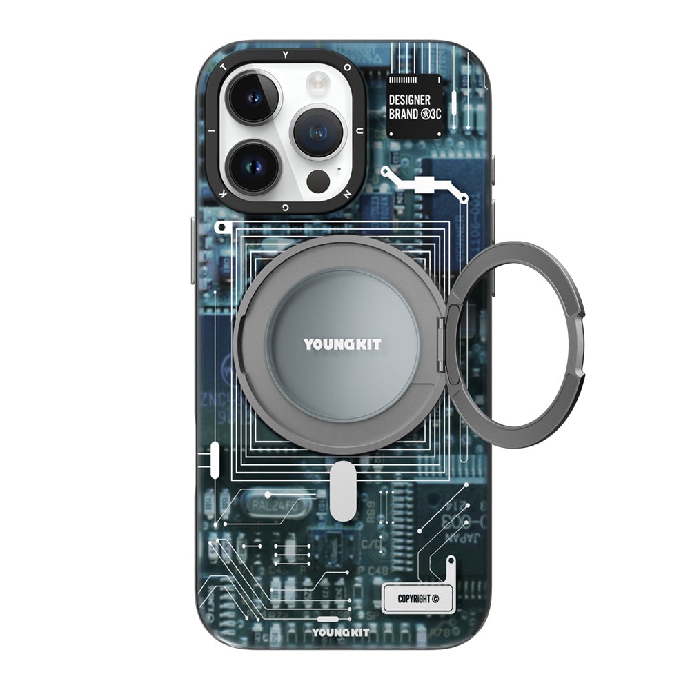 Apple iPhone 14 Pro Kılıf M-safe Şarj Özellikli Youngkit 360° Standlı Technology Serisi Kapak