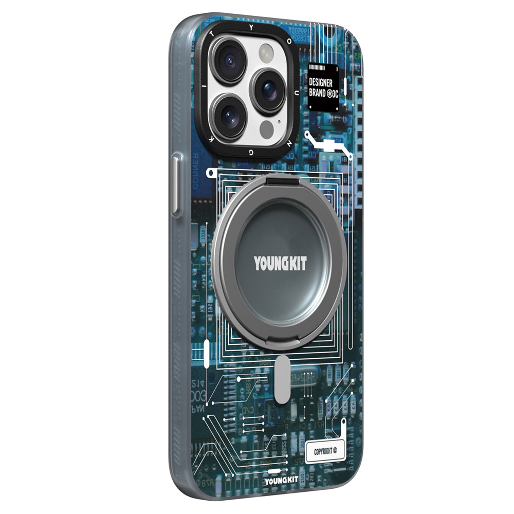Apple iPhone 14 Pro Kılıf M-safe Şarj Özellikli Youngkit 360° Standlı Technology Serisi Kapak
