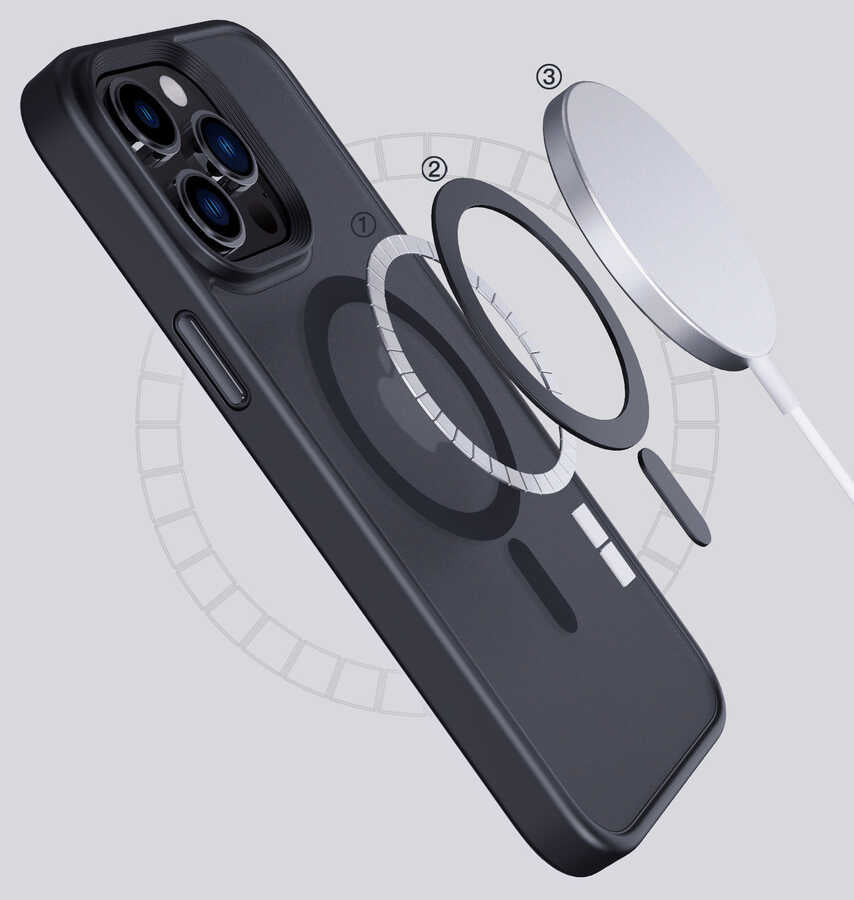 Apple iPhone 14 Pro Kılıf Wireless Şarj Özellikli Zore Hibrit M-safe Kapak