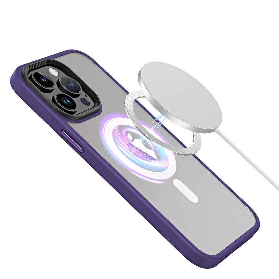 Apple iPhone 14 Pro Kılıf Wireless Şarj Özellikli Zore Hibrit M-safe Kapak