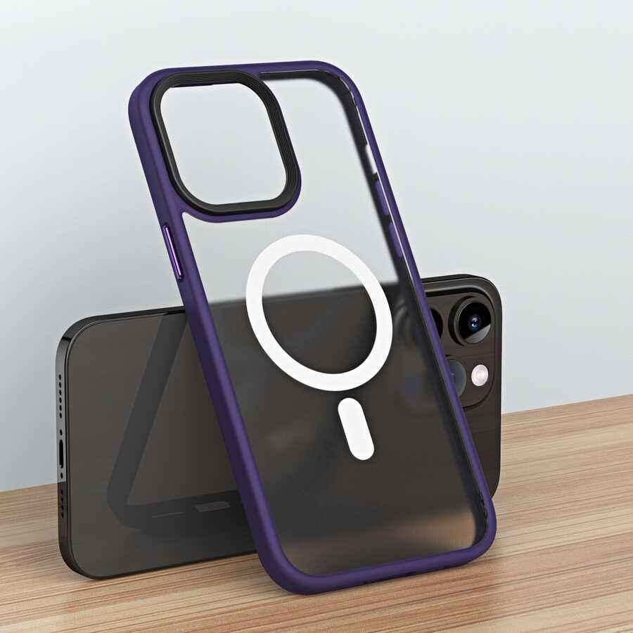 Apple iPhone 14 Pro Kılıf Wireless Şarj Özellikli Zore Hibrit M-safe Kapak