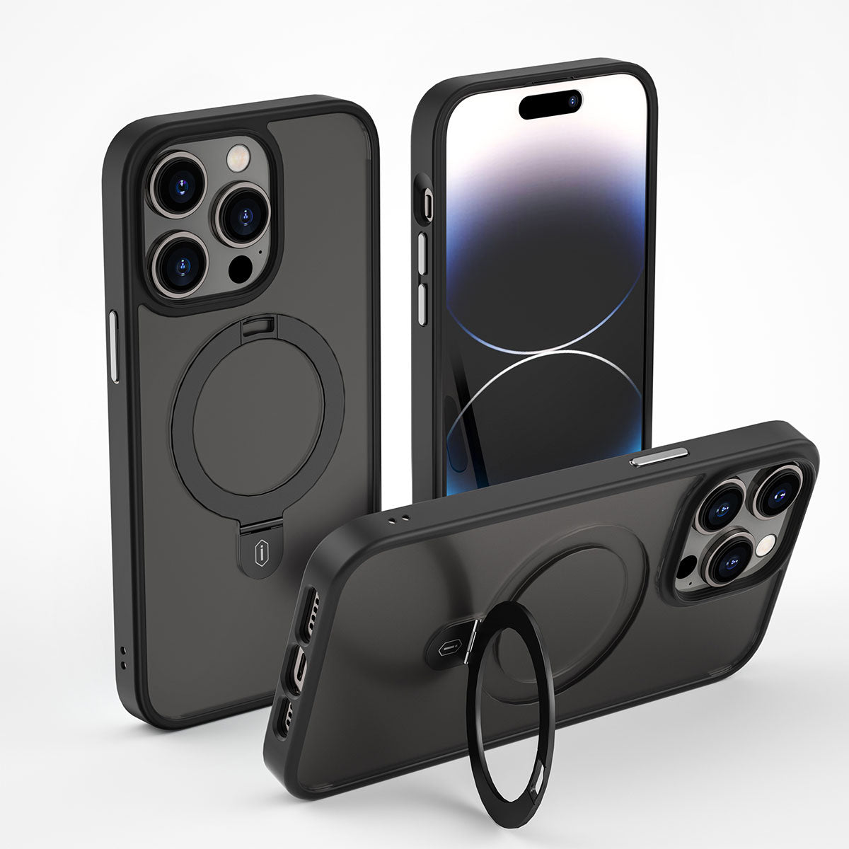 Apple iPhone 14 Pro Kılıf Wiwu ZMM-010 M-safe Şarj Özellikli Parmak İzi Bırakmayan Mat Transparan Standlı Kapak