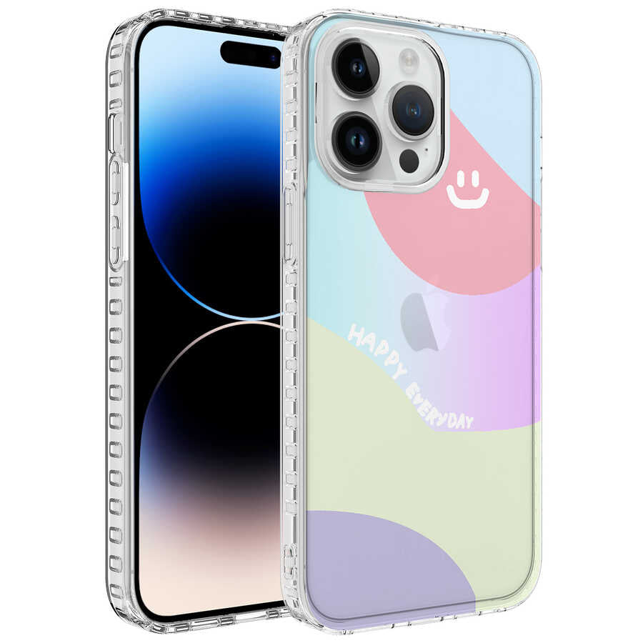 Apple iPhone 14 Pro Max Kılıf Airbag Kenarlı Renkli Desenli Silikon Zore Elegans Kapak