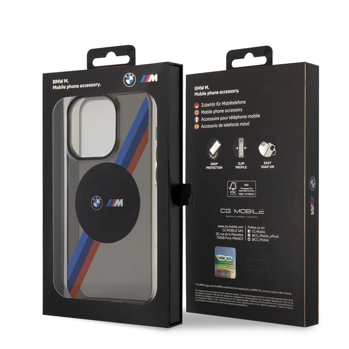 Apple iPhone 14 Pro Max Kılıf BMW M-safe Şarj Özellikli Transparan 3 Renkli Şerit Dizayn Kapak
