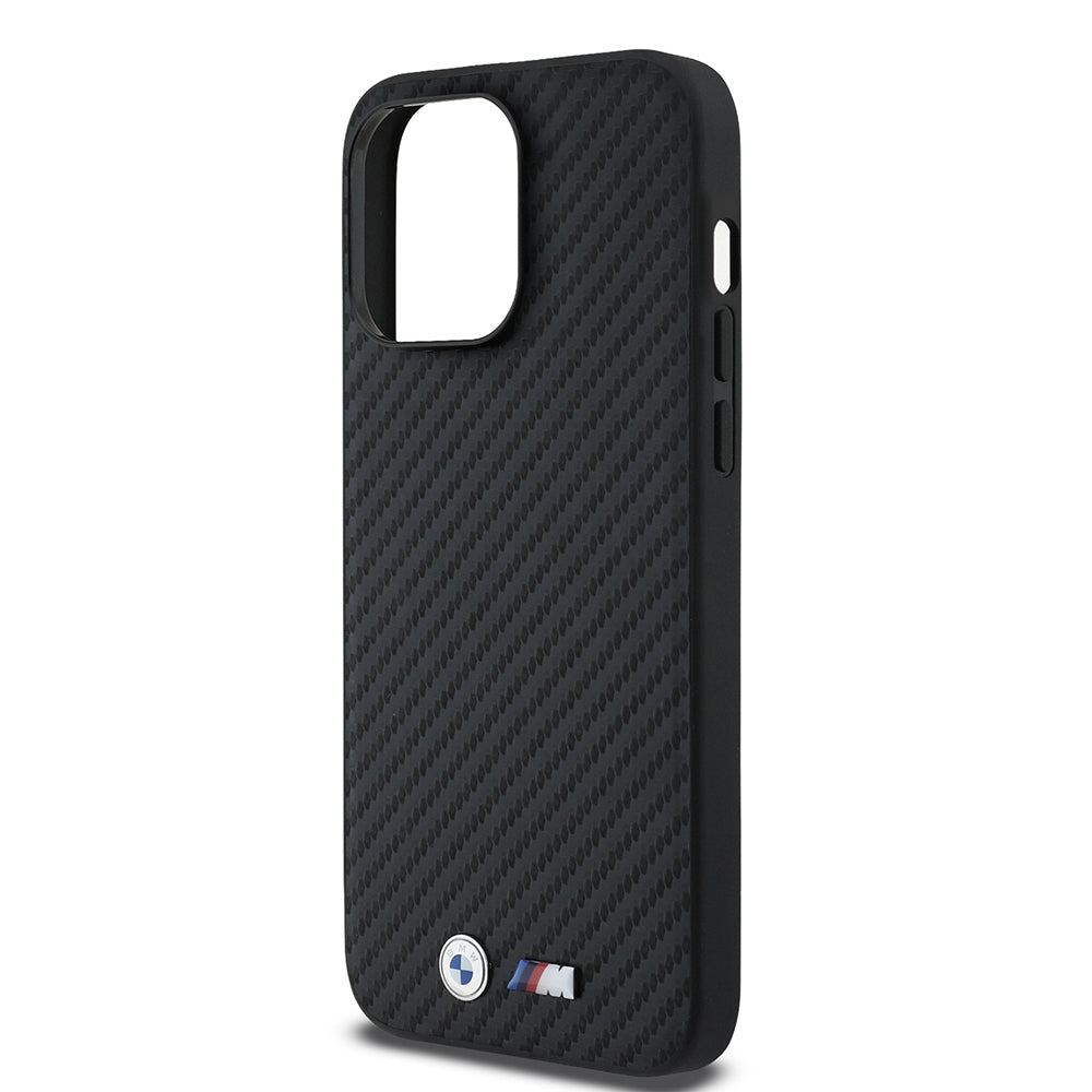Apple iPhone 14 Pro Max Kılıf BMW Orjinal Lisanslı Karbon Fiber Tasarımlı ve Metal Logolu PU Deri Kapak