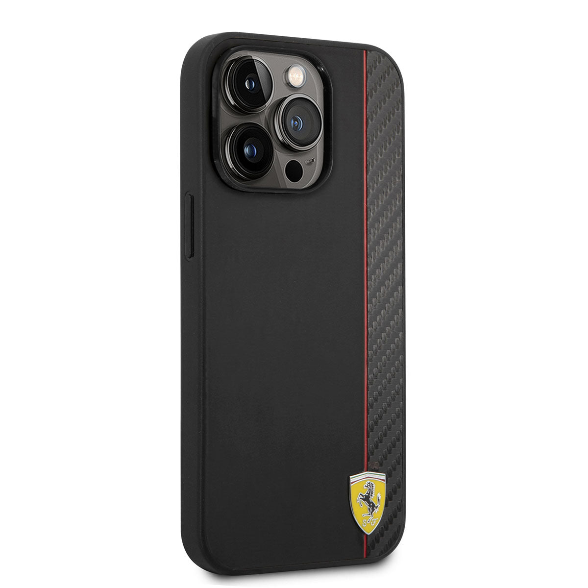 Apple iPhone 14 Pro Max Kılıf Ferrari M-safe Şarj Özellikli Pu Deri Ve Karbon Şeritli Dizayn Kapak