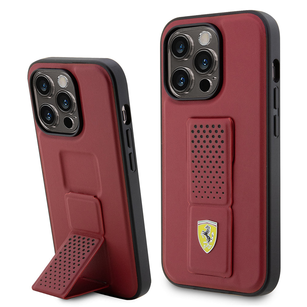 Apple iPhone 14 Pro Max Kılıf Ferrari Orjinal Lisanlı Klasik Metal Logolu Delikli Standlı Deri Kapak