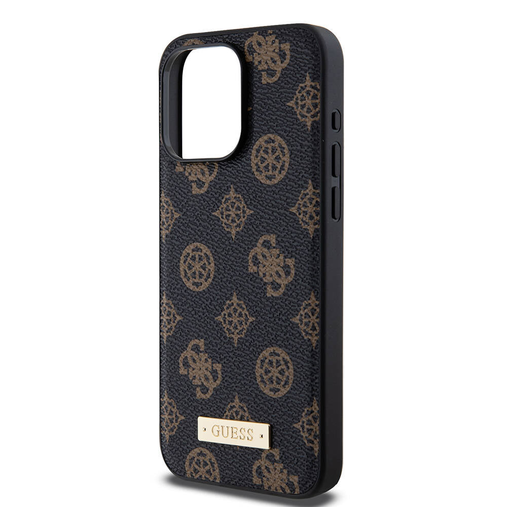 Apple iPhone 14 Pro Max Kılıf Guess M-safe Şarj Özellikli PU Deri Desenli Metal Plaka Logolu Kapak