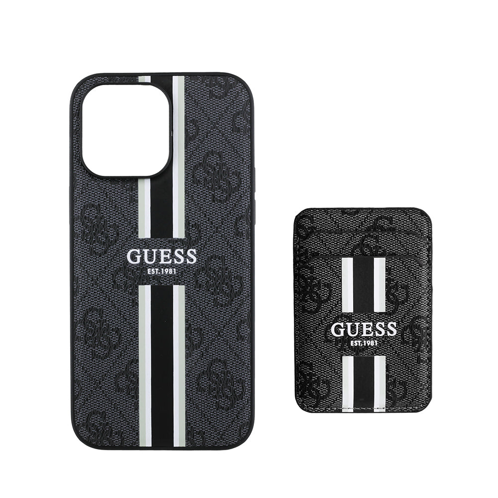 Apple iPhone 14 Pro Max Kılıf Guess Orjinal Lisanslı M-safe Şarj Özellikli 4G Desenli Çizgili Kartlıklı Kapak
