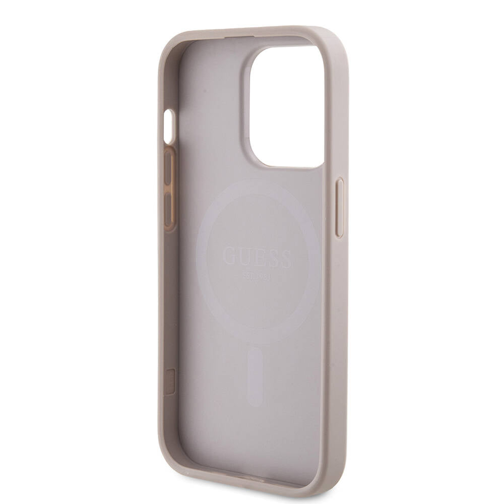Apple iPhone 14 Pro Max Kılıf Guess Orjinal Lisanslı M-safe Şarj Özellikli PU Halkalı 4G Desenli Yazı Logolu Kapak