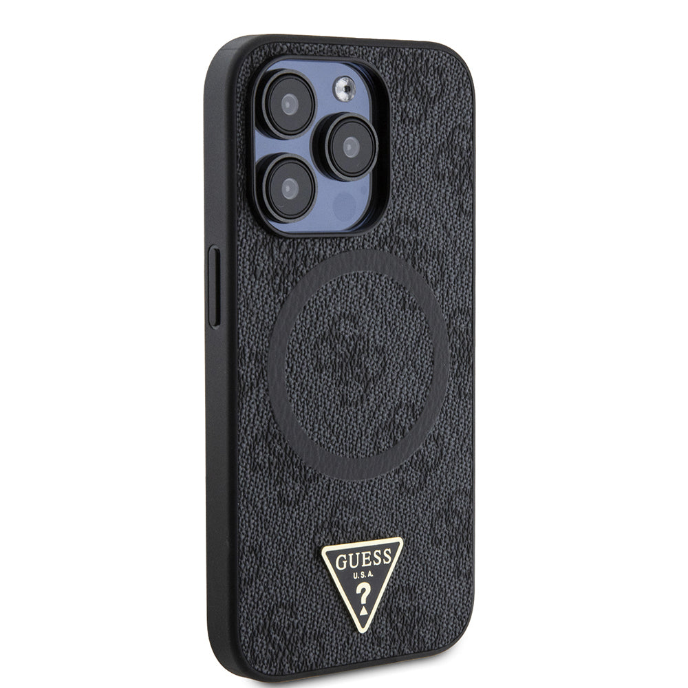 Apple iPhone 14 Pro Max Kılıf Guess Orjinal Lisanslı M-safe Şarj Özellikli PU Üçgen Logo 4G Desenli Kapak