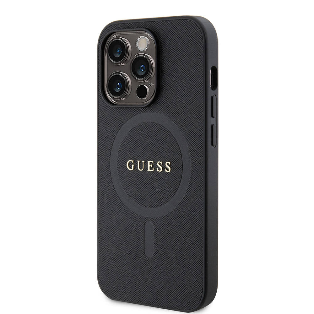 Apple iPhone 14 Pro Max Kılıf Guess Orjinal Lisanslı M-safe Şarj Özellikli Yazı Logolu Saffiano Kapak