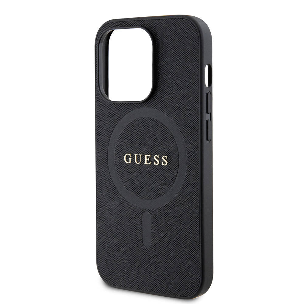 Apple iPhone 14 Pro Max Kılıf Guess Orjinal Lisanslı M-safe Şarj Özellikli Yazı Logolu Saffiano Kapak