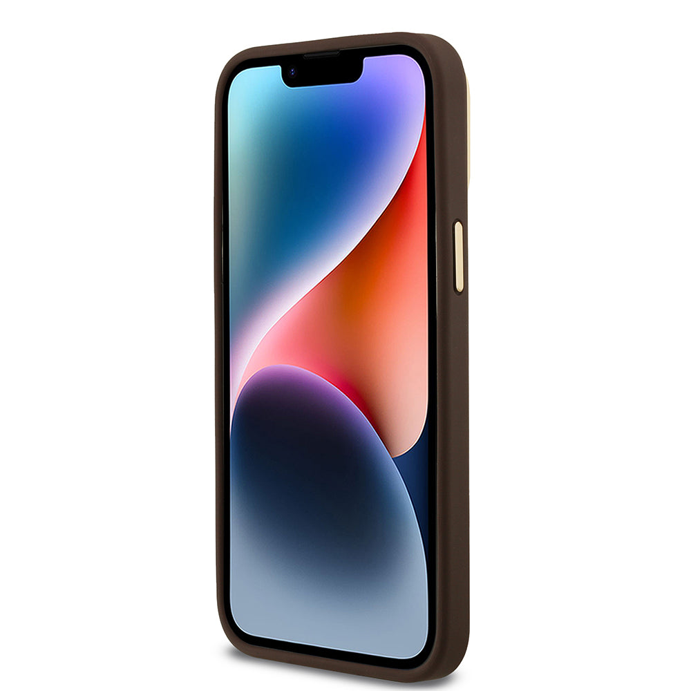 Apple iPhone 14 Pro Max Kılıf Guess Orjinal Lisanslı PU Deri Taşlı Üçgen Logo 4G Desenli Kamera Standlı Kapak