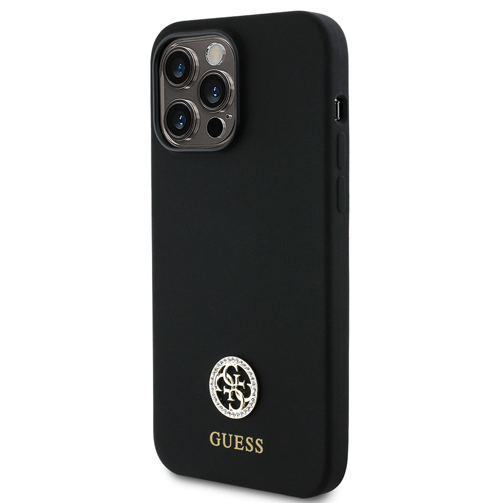 Apple iPhone 14 Pro Max Kılıf Guess Orjinal Lisanslı Yazı ve Taşlı 4G Logolu Silikon Kapak
