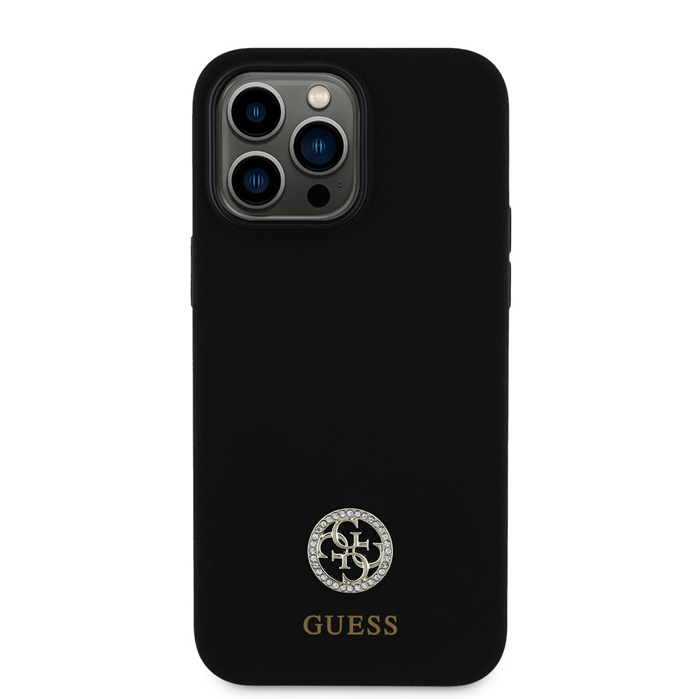 Apple iPhone 14 Pro Max Kılıf Guess Orjinal Lisanslı Yazı ve Taşlı 4G Logolu Silikon Kapak
