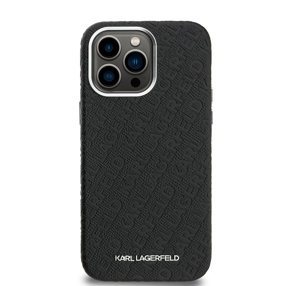 Apple iPhone 14 Pro Max Kılıf Karl Lagerfeld Orjinal Lisanslı PU Deri Damgalı Metal Yazı Logolu Kapak
