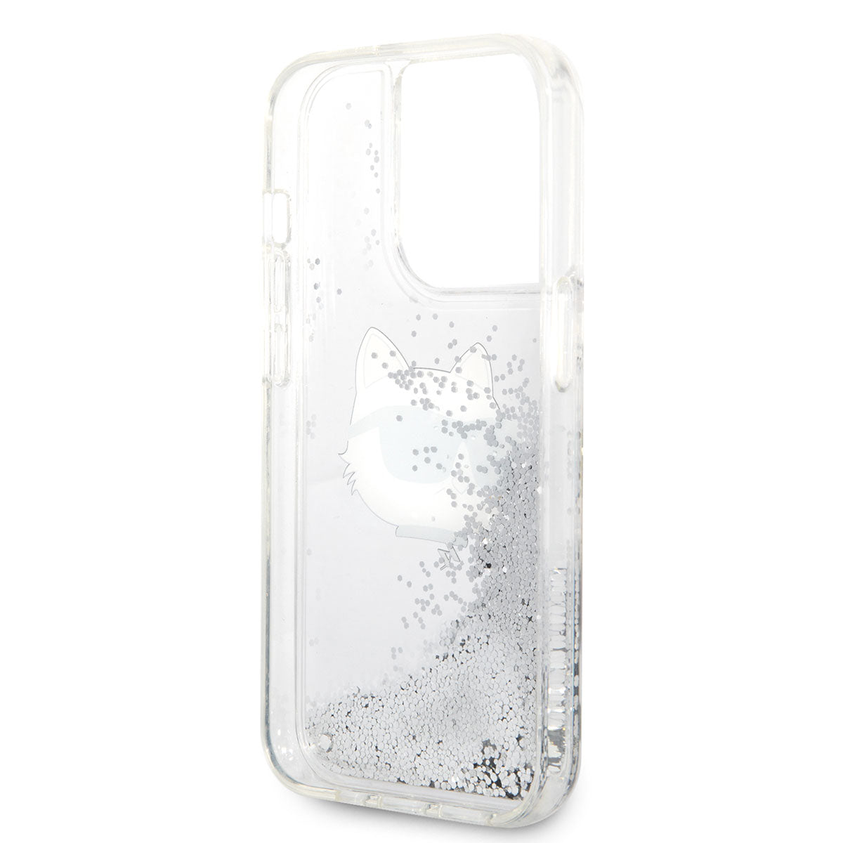 Apple iPhone 14 Pro Max Kılıf Karl Lagerfeld Sıvılı Simli Choupette Head Dizayn Kapak