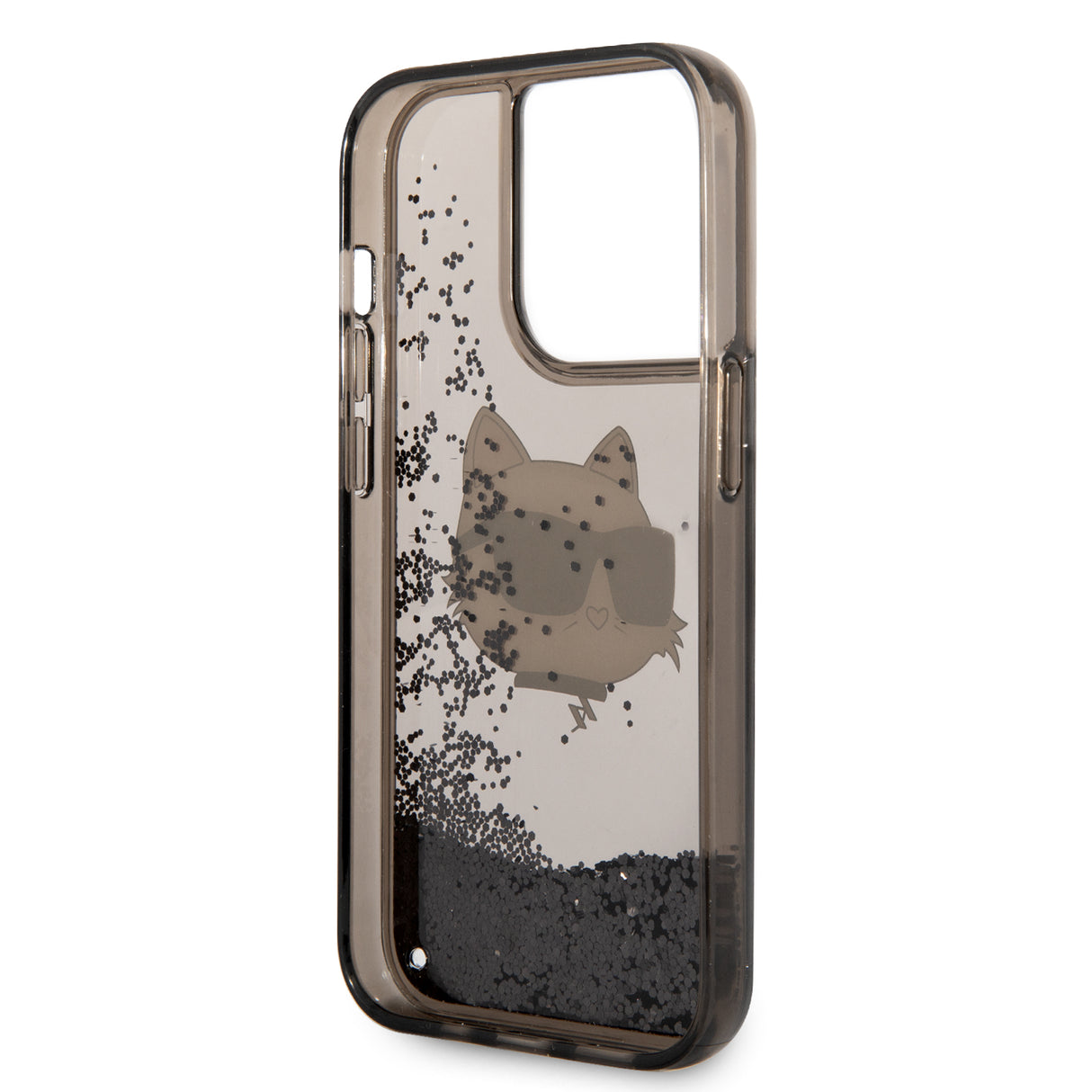 Apple iPhone 14 Pro Max Kılıf Karl Lagerfeld Sıvılı Simli Choupette Head Dizayn Kapak