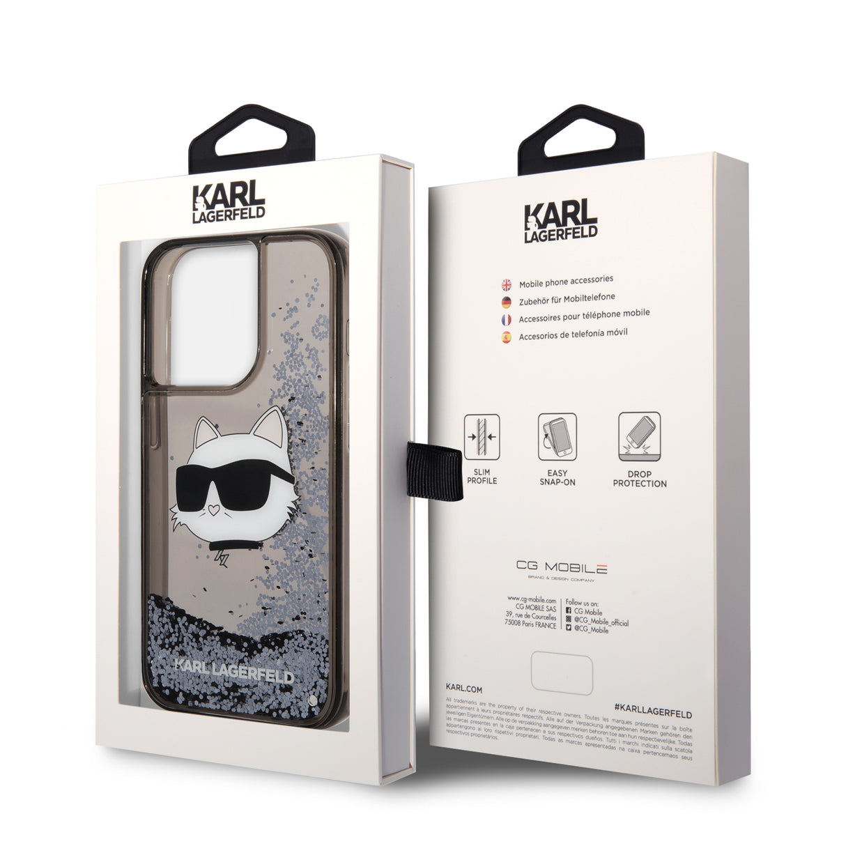 Apple iPhone 14 Pro Max Kılıf Karl Lagerfeld Sıvılı Simli Choupette Head Dizayn Kapak