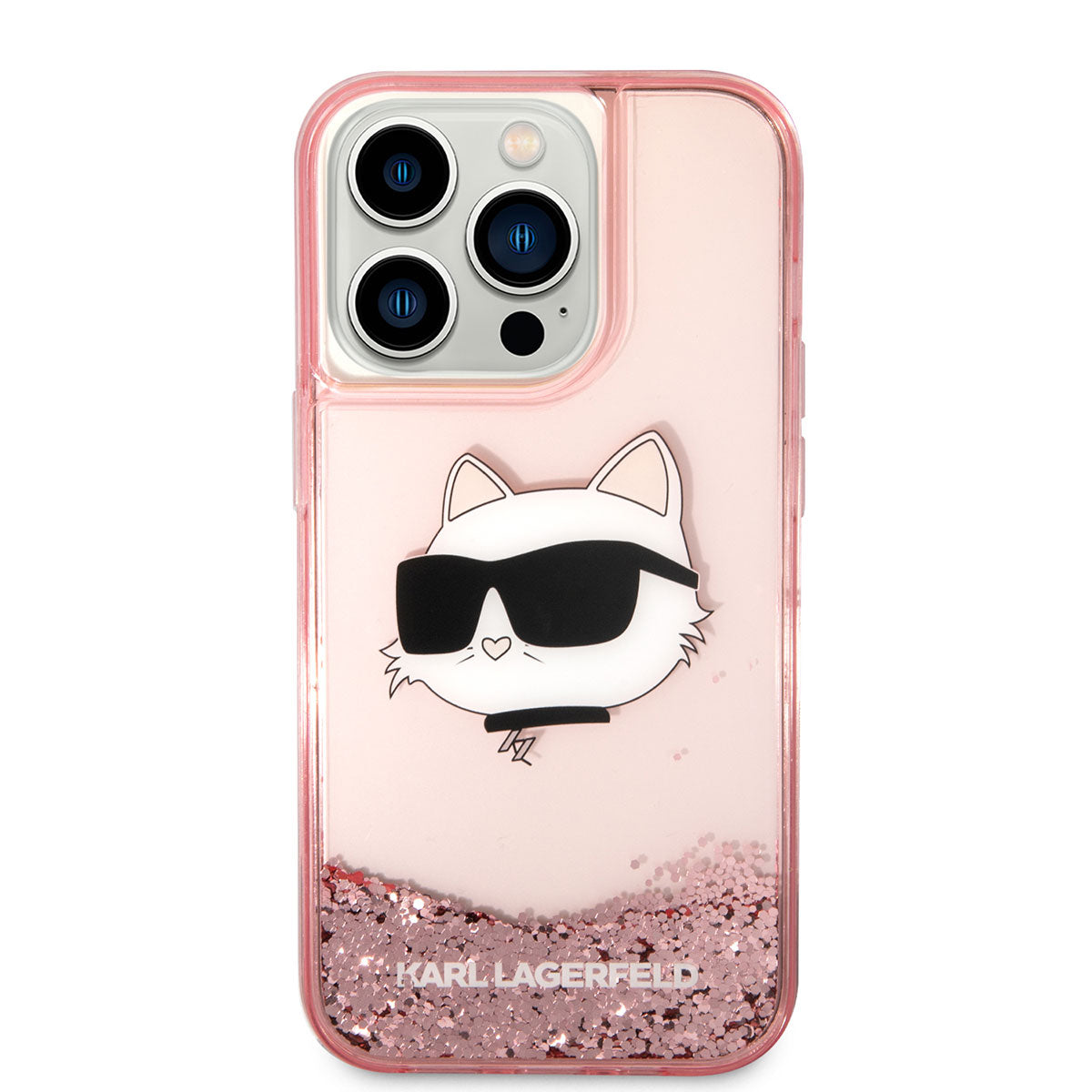 Apple iPhone 14 Pro Max Kılıf Karl Lagerfeld Sıvılı Simli Choupette Head Dizayn Kapak
