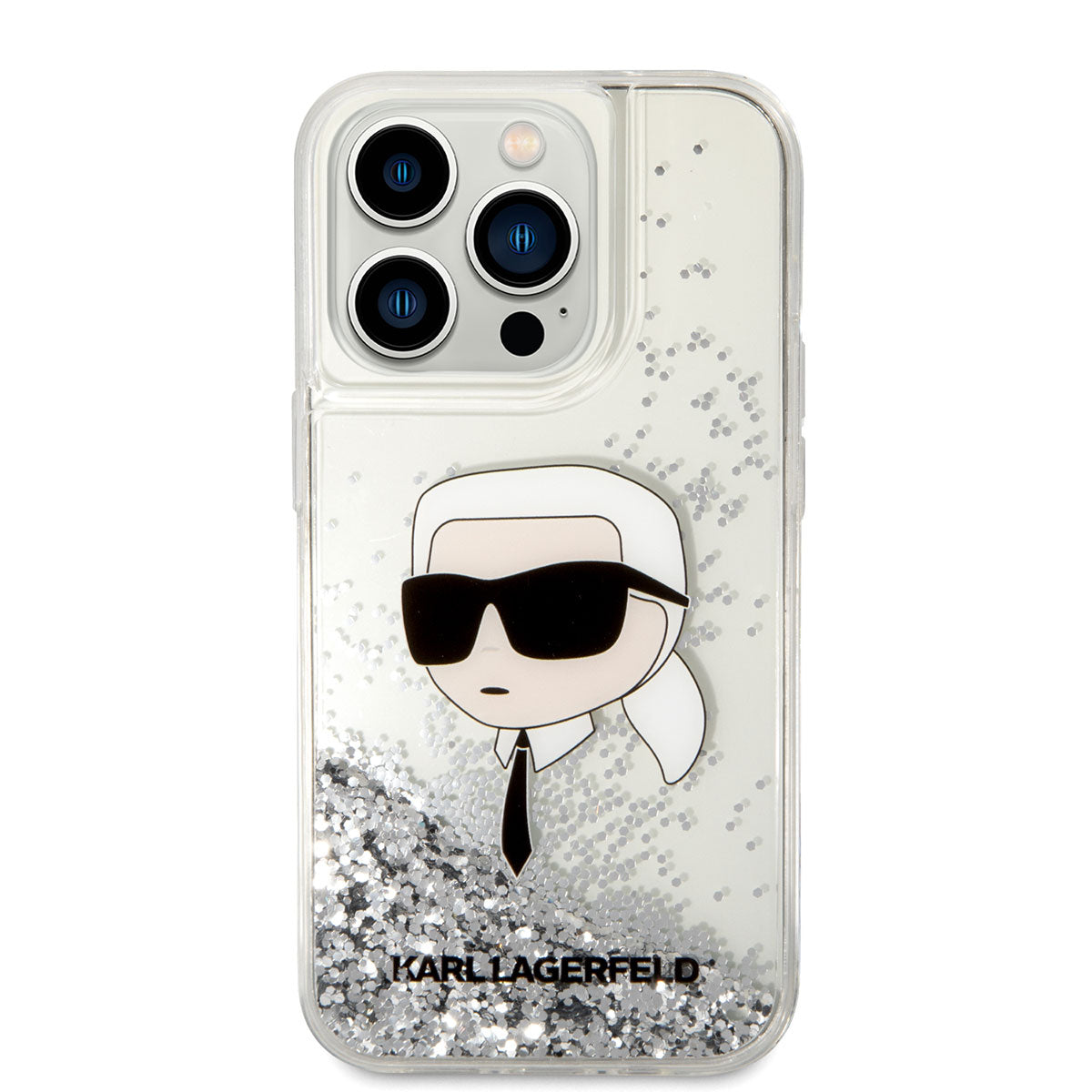 Apple iPhone 14 Pro Max Kılıf Karl Lagerfeld Sıvılı Simli Karl Head Dizayn Kapak