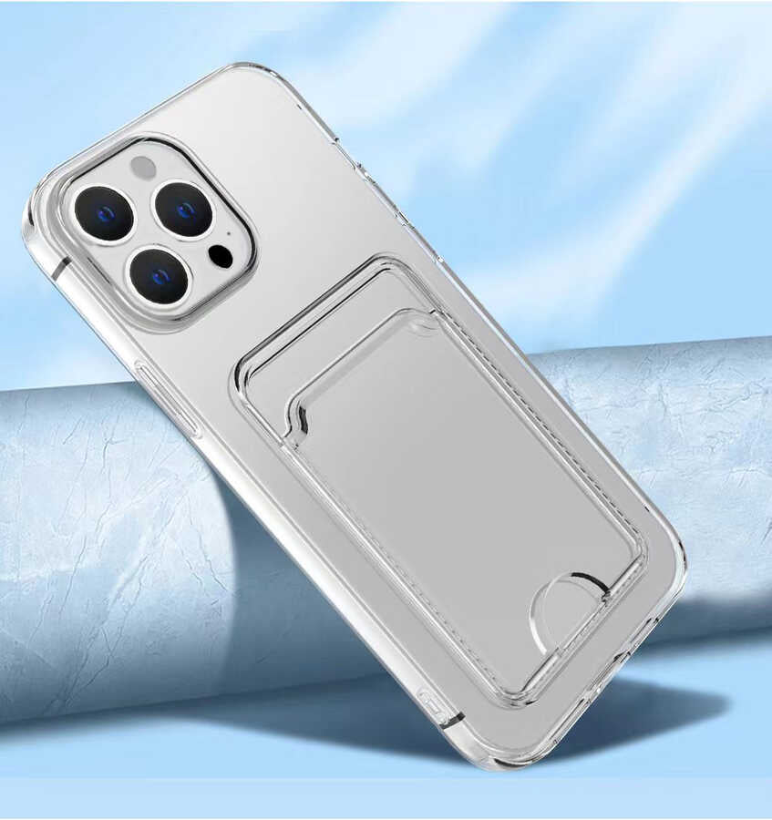 Apple iPhone 14 Pro Max Kılıf Kartlıklı Şeffaf Zore Setra Clear Silikon Kapak