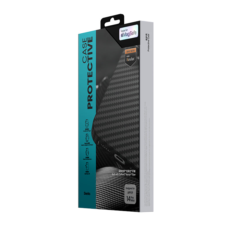 Apple iPhone 14 Pro Max Kılıf M-safe Özellikli Karbon Fiber Benks Essential Kevlar Kapak