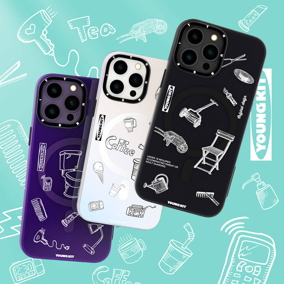 Apple iPhone 14 Pro Max Kılıf M-safe Şarj Özellikli Desenli Youngkit Plaything Serisi Kapak