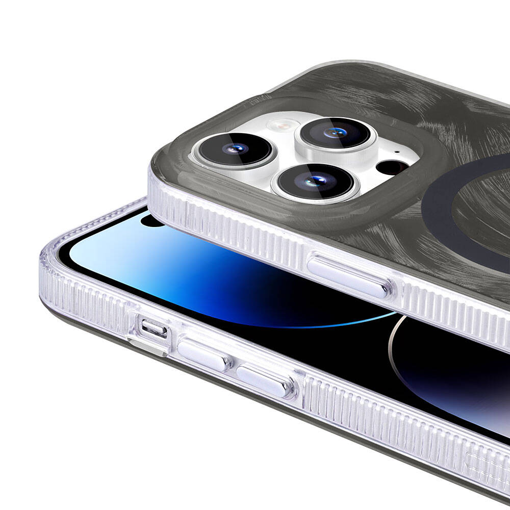 Apple iPhone 14 Pro Max Kılıf M-safe Şarj Özellikli Fırça Boya Desenli Zore Palet Kapak