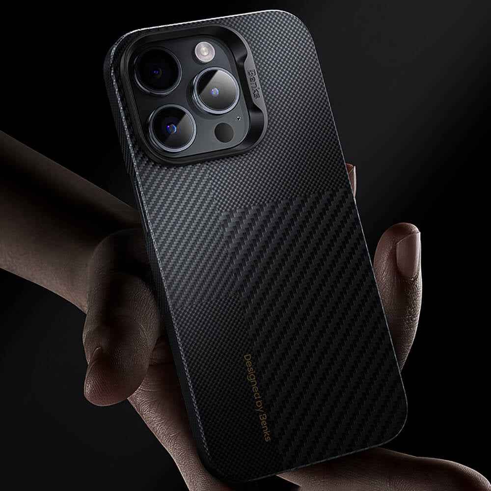 Apple iPhone 14 Pro Max Kılıf M-safe Şarj Özellikli Karbon Fiber Benks Montage ArmorAir Kevlar Kapak