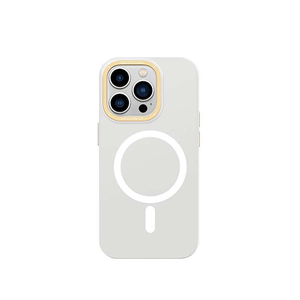Apple iPhone 14 Pro Max Kılıf M-safe Şarj Özellikli Metal Kamera Çerçeveli Recci Glaze Serisi Kapak