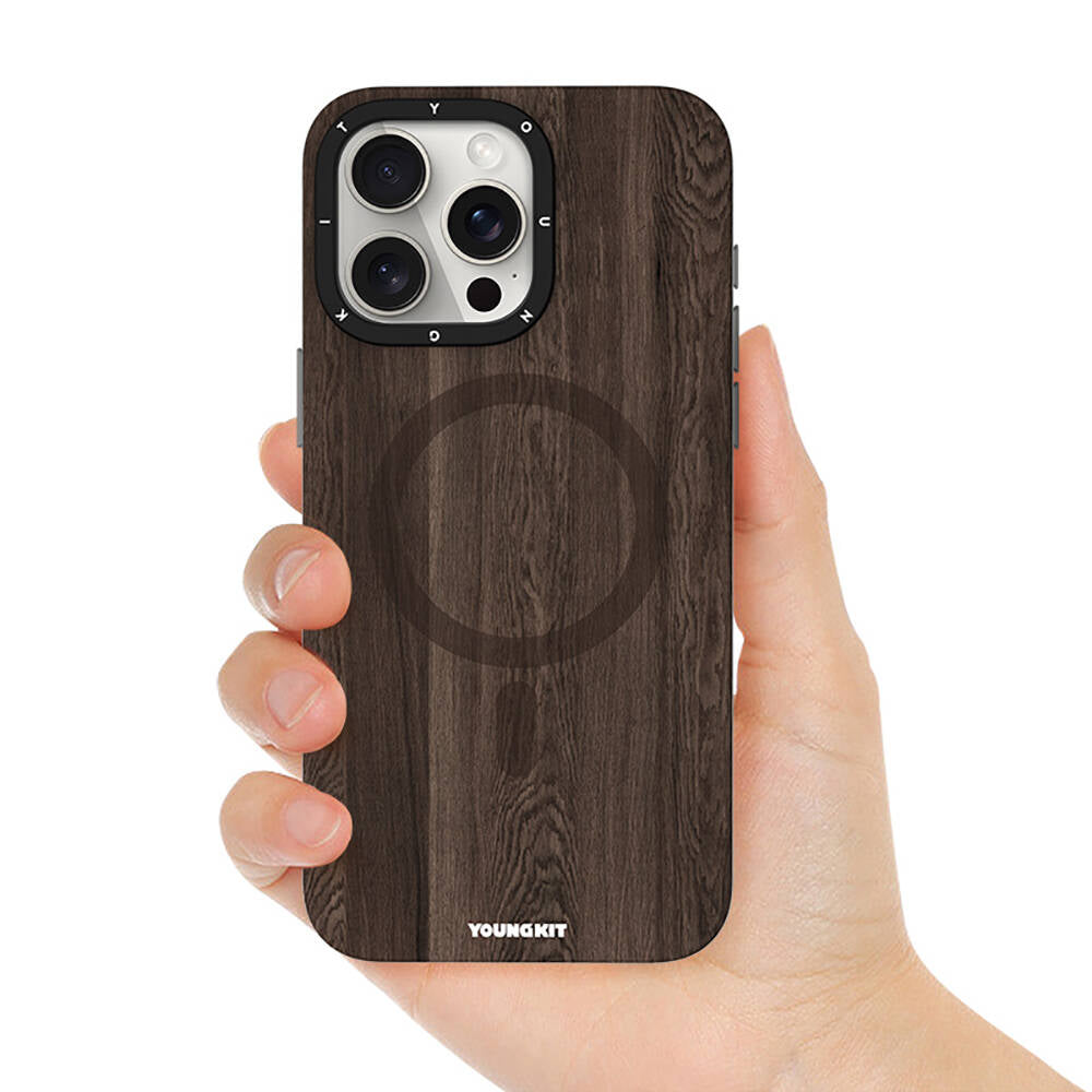 Apple iPhone 14 Pro Max Kılıf M-safe Şarj Özellikli Sararmaya Dayanıklı Youngkit Wood Forest Serisi Kapak