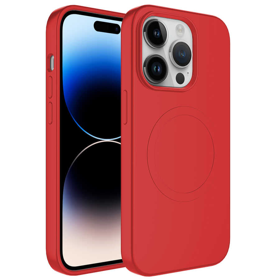 Apple iPhone 14 Pro Max Kılıf M-safe Wireless Şarj Özellikli Pastel Renk Silikon Zore Plas Kapak