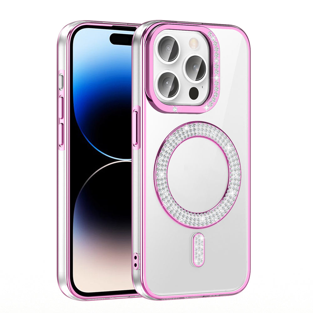 Apple iPhone 14 Pro Max Kılıf Pırlanta Taş Tasarımlı M-safe Şarj Özellikli Zore Karetta Silikon Kapak