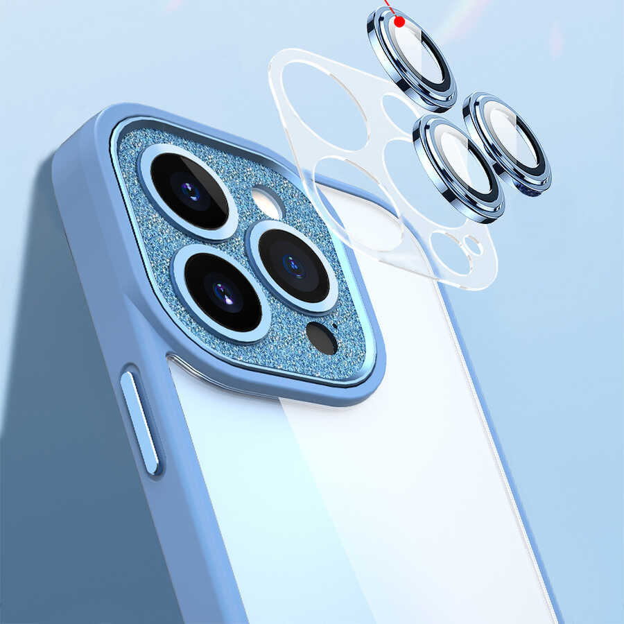 Apple iPhone 14 Pro Max Kılıf Wiwu GCC-105 Lens Korumalı Renkli Kenar Arkası Şeffaf Multicolor Kapak